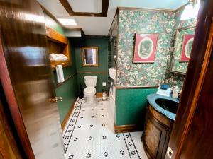 a bathroom with green walls and a toilet and a sink at Park Place Inn and Cottages in Sanford +74 photos