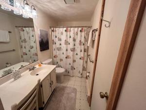 a bathroom with a sink and a toilet and a shower at Townhouse in Seven Springs 3bed 2bath sleeps 8 aircon wifi in Champion +25 photos