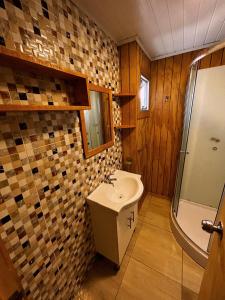 un baño con lavabo y ducha en ECO.MAR, en Punta del Diablo