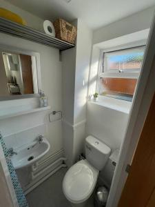 a small bathroom with a toilet and a sink at Studio in Reading 