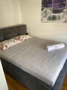 een bed in een kamer met een foto aan de muur bij Apartman Una in Čačak