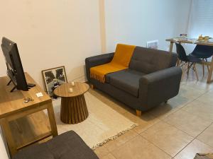 ein Wohnzimmer mit einem Sofa und einem TV in der Unterkunft Castelli 630 in La Plata