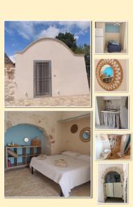 a collage of photos with a bed in a room at Trullo del Sol in Ceglie Messapica