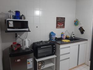 una pequeña cocina con microondas y fregadero en Mendoza Andes view en Mendoza