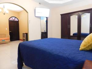 a bedroom with a blue bed in a room at Habitaciones - Casa Lester in Granada