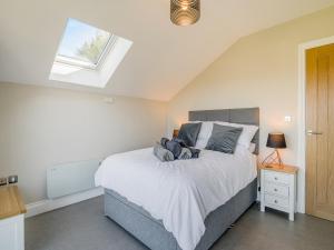 a bedroom with a large bed with a window at Wye Nest in Fownhope