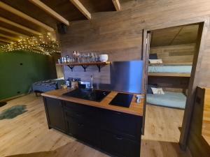 a kitchen with a sink and a bunk bed at LES 2 CABANES in Labastide-Gabausse +21 photos