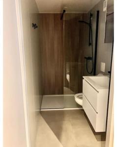 澤沃德的住宿－Tiny Houseboat Luxery，带淋浴和卫生间的浴室