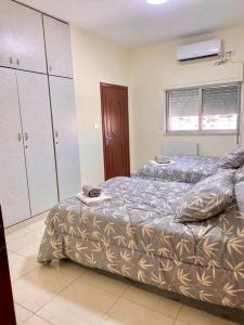 1 dormitorio con 2 camas individuales y armario en Great location apartment, en Amán