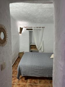 1 dormitorio con 1 cama en una habitación blanca en Alojamiento Cuevas Victoria, en Galera