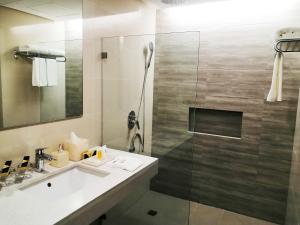 奥隆阿波The Aurora Subic Hotel Managed By HII的带水槽和淋浴的浴室