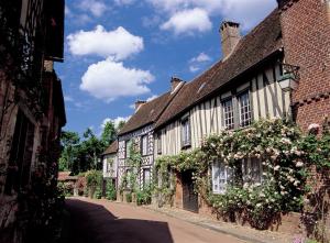 a row of houses with flowers on them on a street at Grand Gite ideal pour famille 10 personnes , 3chambres , 10 couchages in Criquiers