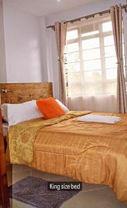 1 dormitorio con 1 cama extragrande y ventana en Lighthomes31, en Thika