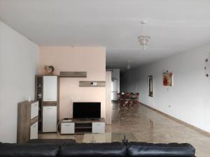 a living room with a couch and a television at Serene apartment in Haz-Zebbug in Taʼ Srina