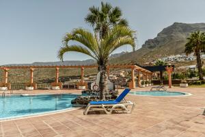 a palm tree and a chair next to a pool at Cozy 2 Bedroom Apartment in Costa Adeje in Adeje