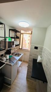 eine kleine Küche mit einer Spüle und einer Arbeitsplatte in der Unterkunft Soha's Holiday in Rom