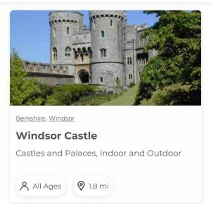 Captura de pantalla de una página web de un castillo en Private entrance studio , garden and free parking en Slough