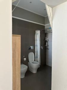 a bathroom with a toilet and a shower at Hilltop Villa in Tirana