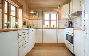 ÅrøsundにあるGorgeous Home In Haderslev With Kitchenのキッチン(白いキャビネット、白い電化製品付)