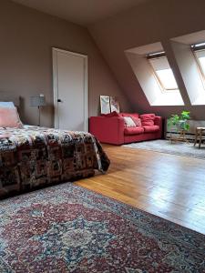 的住宿－Ark van Thesinge，一间卧室配有床、沙发和地毯。