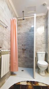 y baño con ducha y aseo. en Hôtel La Chambotte, en Imouzzer Kandar