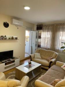 ein Wohnzimmer mit 2 Sofas und einem TV in der Unterkunft Gordana Apartments in Belgrad