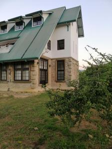 uma casa com um telhado verde no topo de um quintal em VillaEliza em Matale