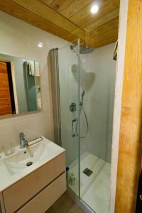 a bathroom with a sink and a shower at Cabane forêt proche plage in Pyla-sur-Mer