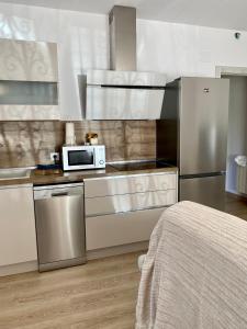 a kitchen with a microwave and a refrigerator at Edulis 2 in Arenas de San Pedro