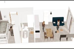 a drawing of a living room with people in it at Escapade à Pornichet/Wi-fi/Parking/Bord de Mer in Pornichet