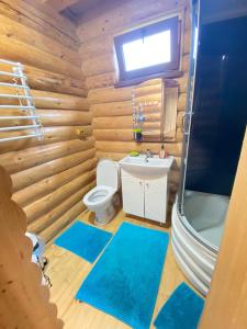 a wooden bathroom with a toilet and a sink at Садиба Краєвських in Krapivnik