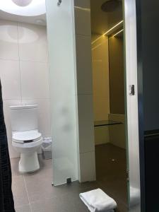 uma casa de banho com um WC e um lavatório em NewPort Love Hotel em Cidade do México