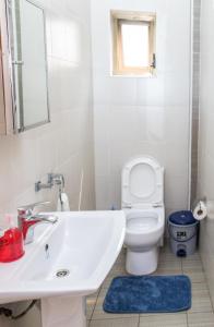 a bathroom with a white sink and a toilet at Luxor garden apartments Accra Ghana in Accra