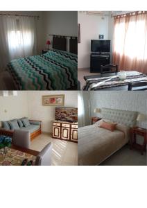 a collage of three pictures of a bedroom and a living room at MRU Colón aparts in Colón