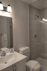 een badkamer met een toilet, een wastafel en een douche bij GGP Boutique Townhome in Vaughan