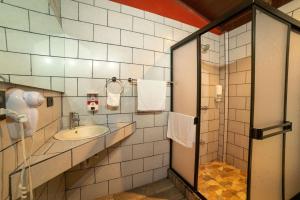 a bathroom with a sink and a shower at Villas Paradise in El Castillo de La Fortuna