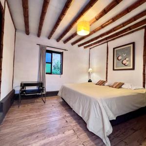 ein Schlafzimmer mit einem großen Bett und einem Fenster in der Unterkunft Refugio de Santiago Ecolodge in Lunahuaná