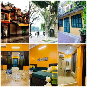 a collage of photos of a building with yellow at Old Quarter Autumn Hanoi in Hanoi