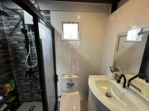 ein Badezimmer mit Dusche, Toilette und Waschbecken in der Unterkunft Rakitero holiday home in Infanta
