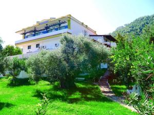 a building with an olive tree in front of it at Blue Bay Beach Hotel in Koinyra