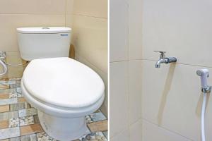 two pictures of a bathroom with a toilet and a shower at OYO Life 92353 Purnama Syariah Guest House in Blitar