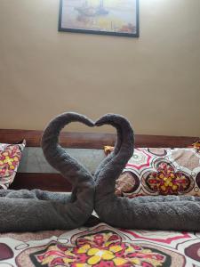 a pair of snakes forming a heart on a bed at Yb home in Sonīpat