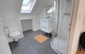 a bathroom with a shower and a toilet and a sink at VILLA GARGANTUA in Cayeux-sur-Mer