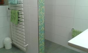 een badkamer met een douche en een glazen deur bij Ferienhaus Keller in Lippertsreute