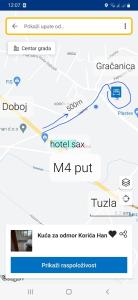 a screenshot of a hotel app with a map at Hanka Delic Lepinac in Gračanica