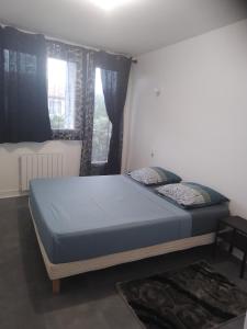 ein Schlafzimmer mit einem Bett in einem Zimmer mit einem Fenster in der Unterkunft appartement T2 neuf et design in Pérignat-lès-Sarliève