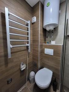 een kleine badkamer met een toilet en een wastafel bij Kloudscape Apartman Milmari Resort & Spa in Kopaonik