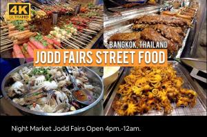 a collage of three pictures of food in a store at One Bed Luxury at MRT RAMA9&Airport Link & Jodd Fair in Bangkok