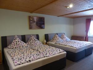 a bedroom with two beds with pillows on them at Ferienunterkünfte Kreißl Oberwiesenthal in Kurort Oberwiesenthal