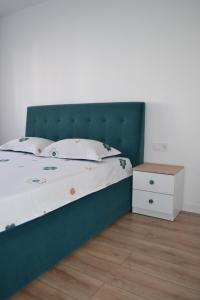 霍雷祖的住宿－Ania's Apartment，一张带绿色床头板和床头柜的床